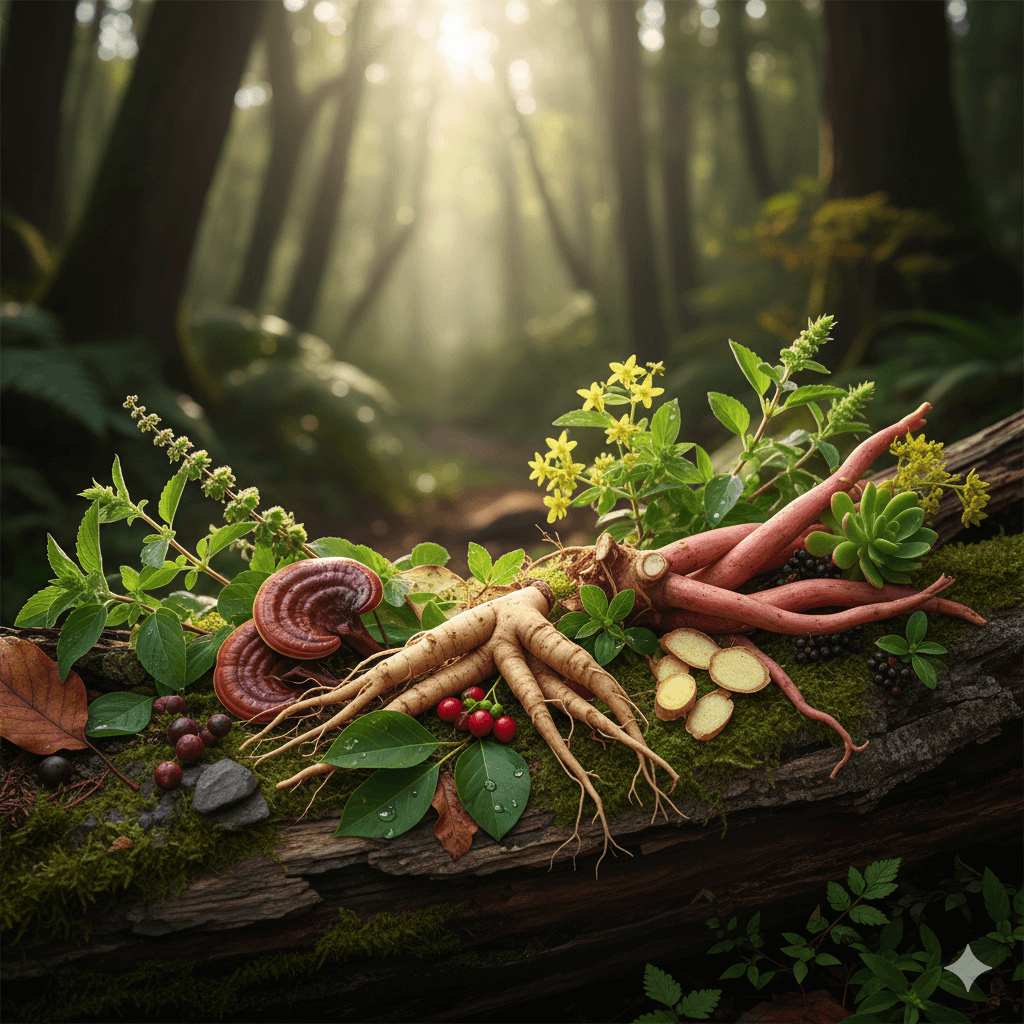 Illustration of adaptogenic herbs